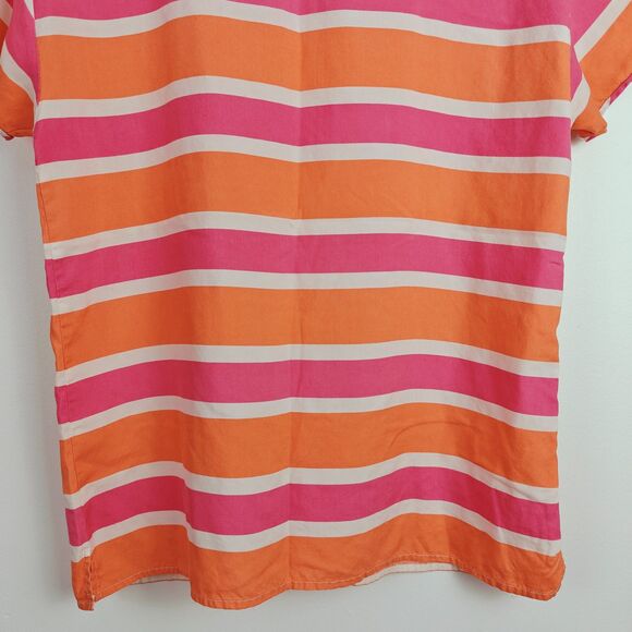 J.Crew Pink Orange White Striped 100% Silk Short Sleeve T-Shirt Blouse Size XS - Picture 3 of 9